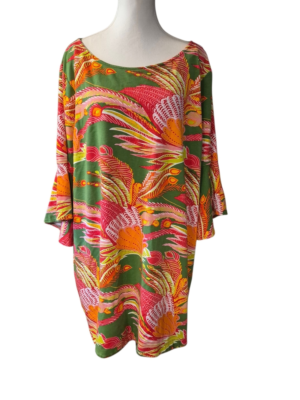 crown & ivy Green Floral-Print Mini Dress with Pink & Orange Accents